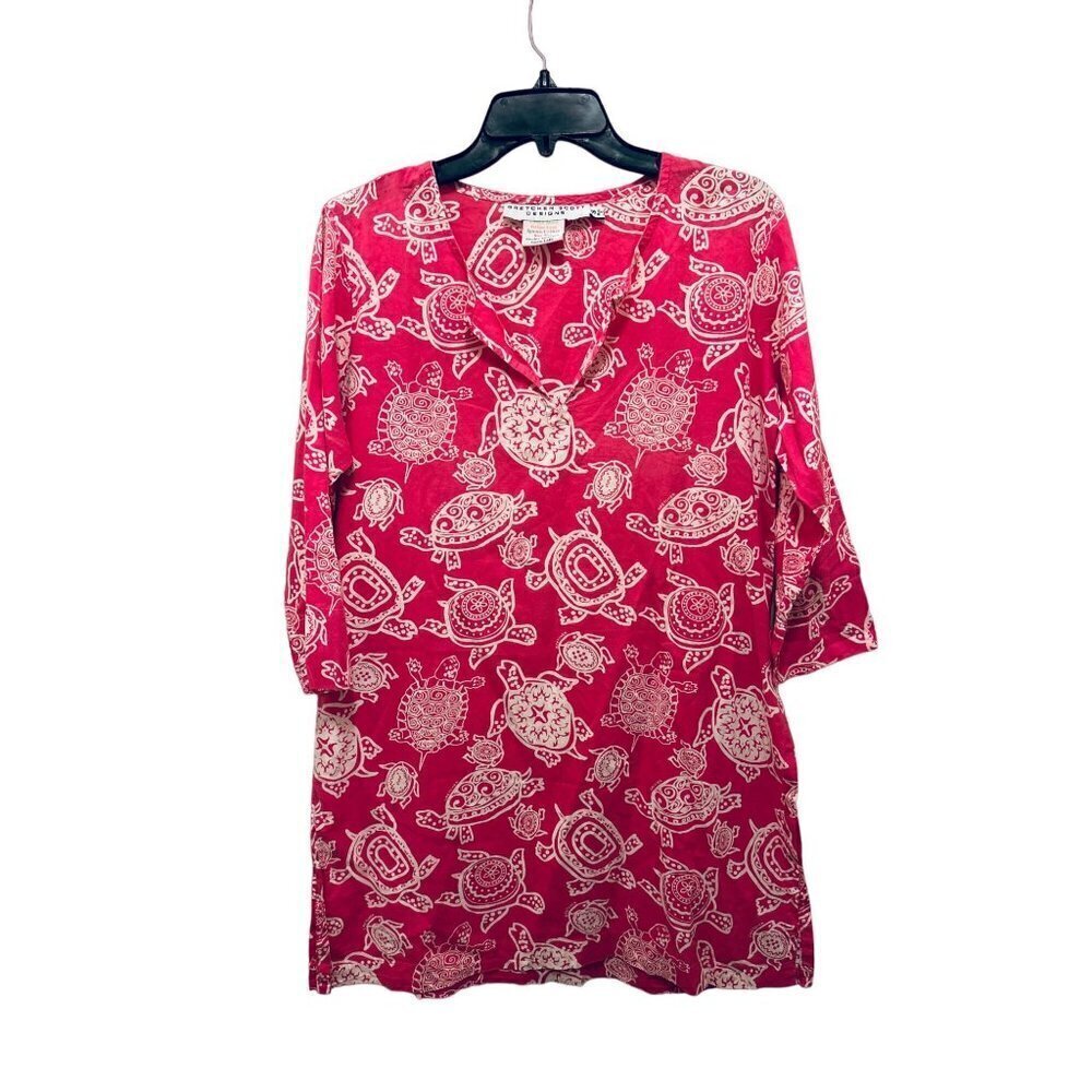 Gretchen Scott Red Cotton Tunic White Turtles Cotton Size Small